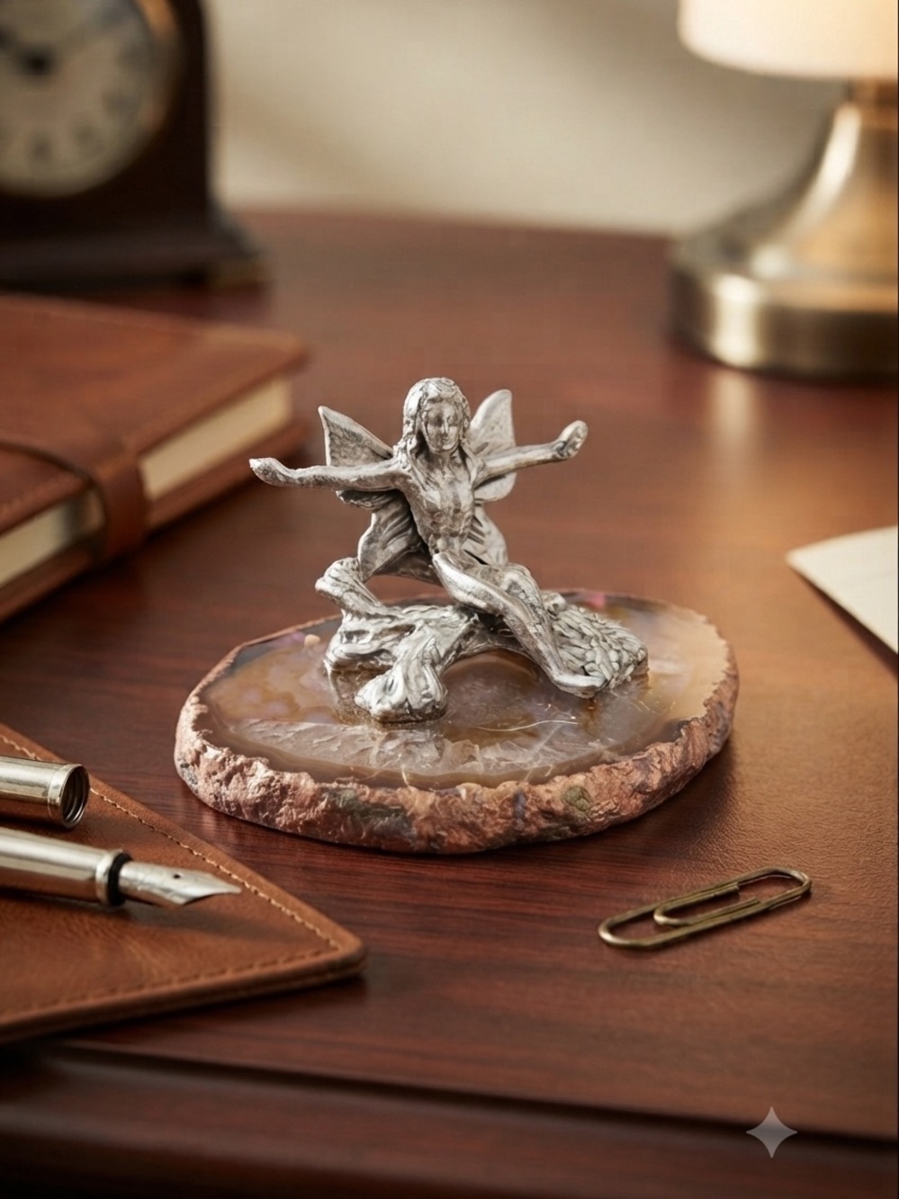 Fairy Pewter Figurine on Agate Slice   - NWO